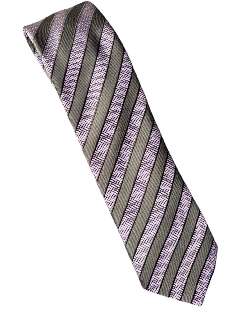 GEOFF NICHOLSON Tie 100% Silk Blend Necktie Striped Pink Gray Geometric